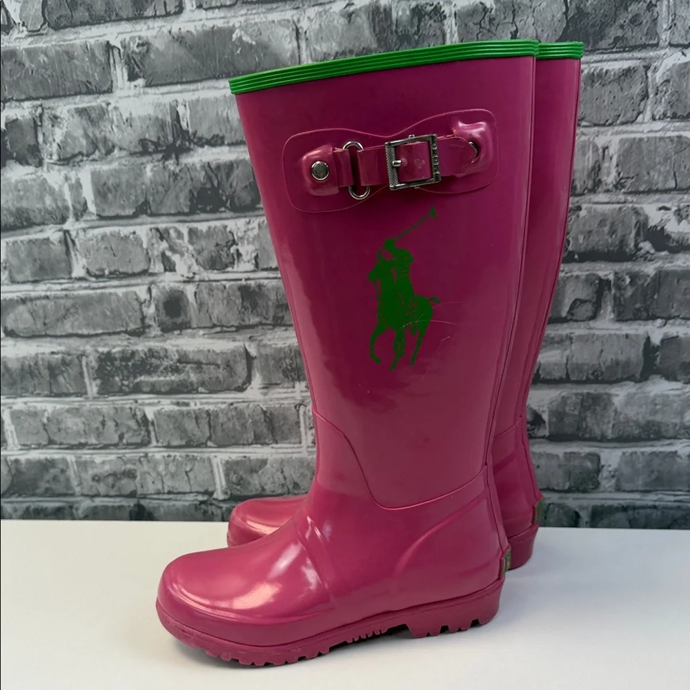 Pink Ralph Lauren Rain Boots with Green‎ Logo